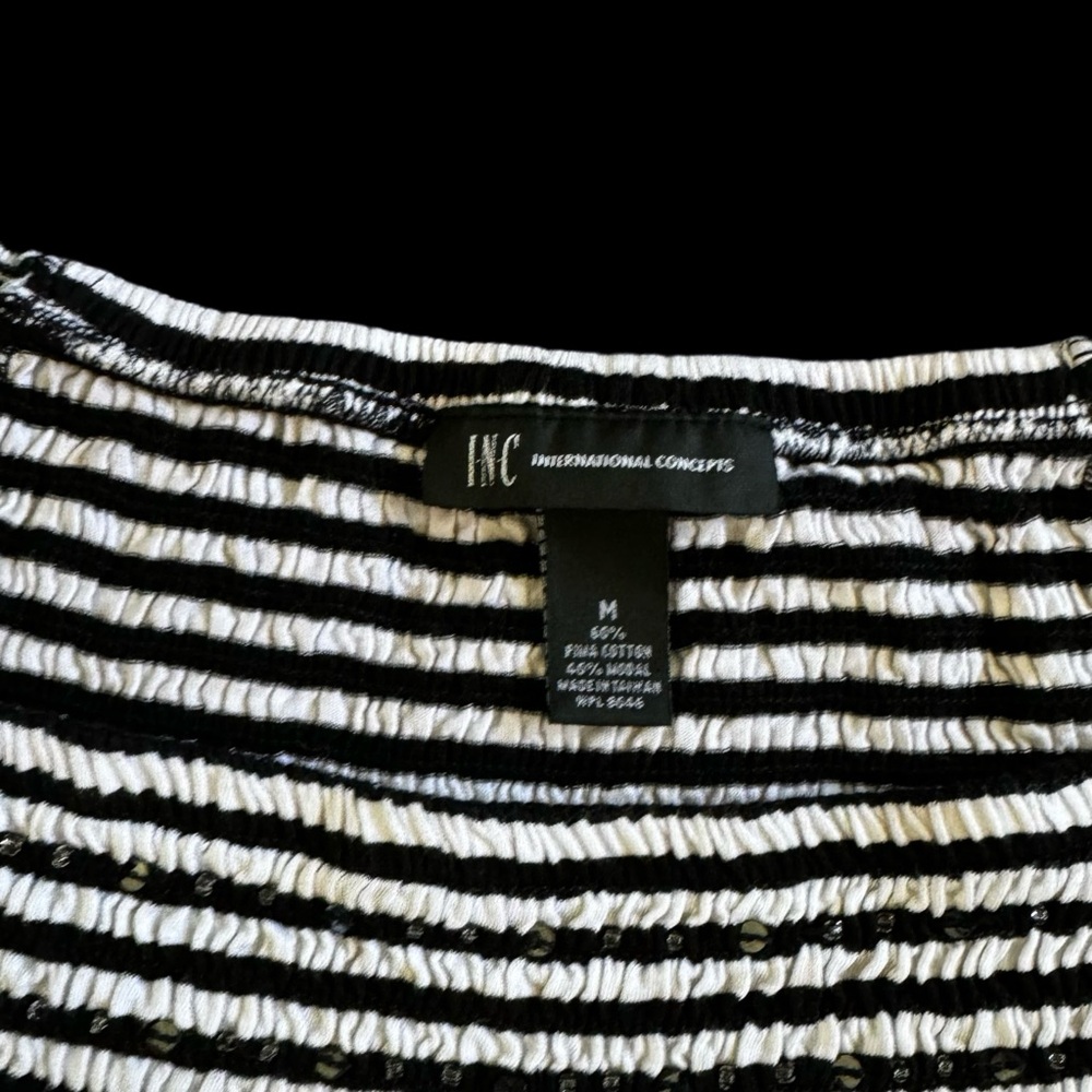 Black-White Stripe Babydoll Blouse Sz M - Picture 9 of 12